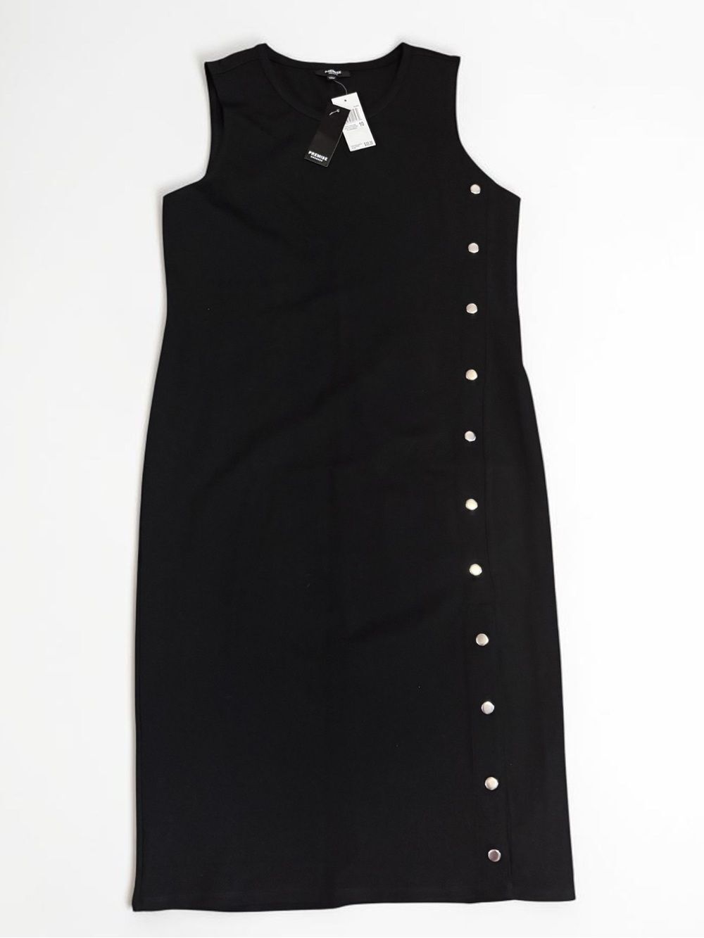 NWT Premise Studio Black Sleeveless Sheath Dress Size 10 Silver Snap Detail